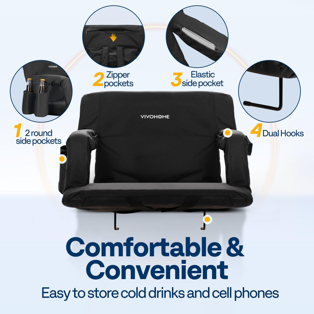2 Pack Portable Padded Stadium Seats with Back Support and Cup Holder C9494