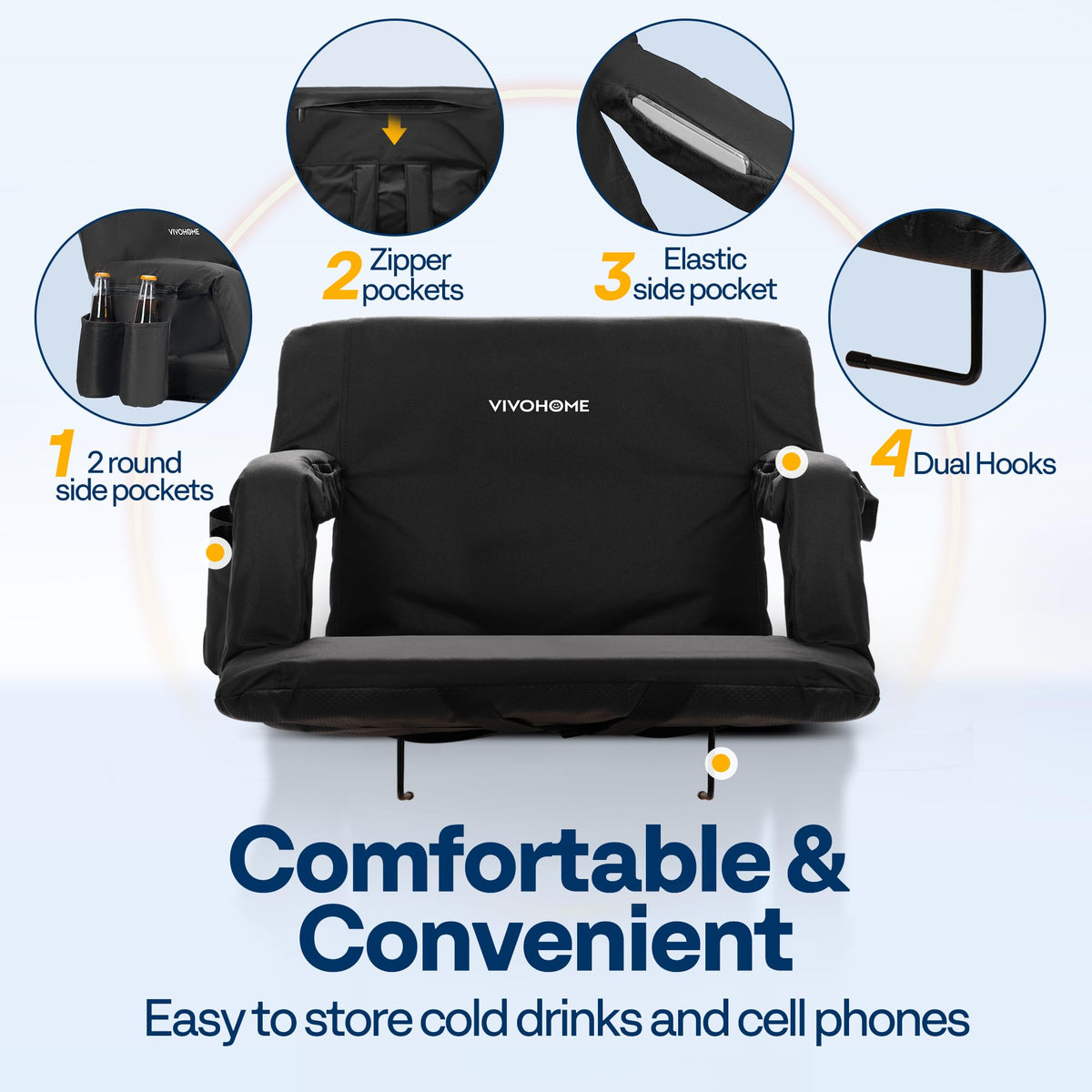 2 Pack Portable Padded Stadium Seats with Back Support and Cup Holder C9494