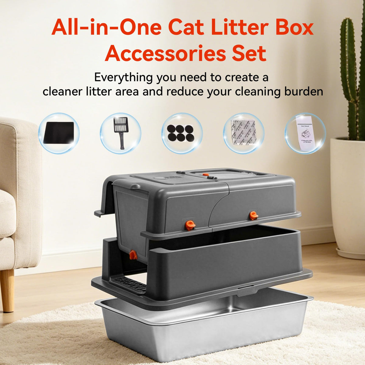 2 Pack XXXL Stainless Steel Litter Box with Lid R2406