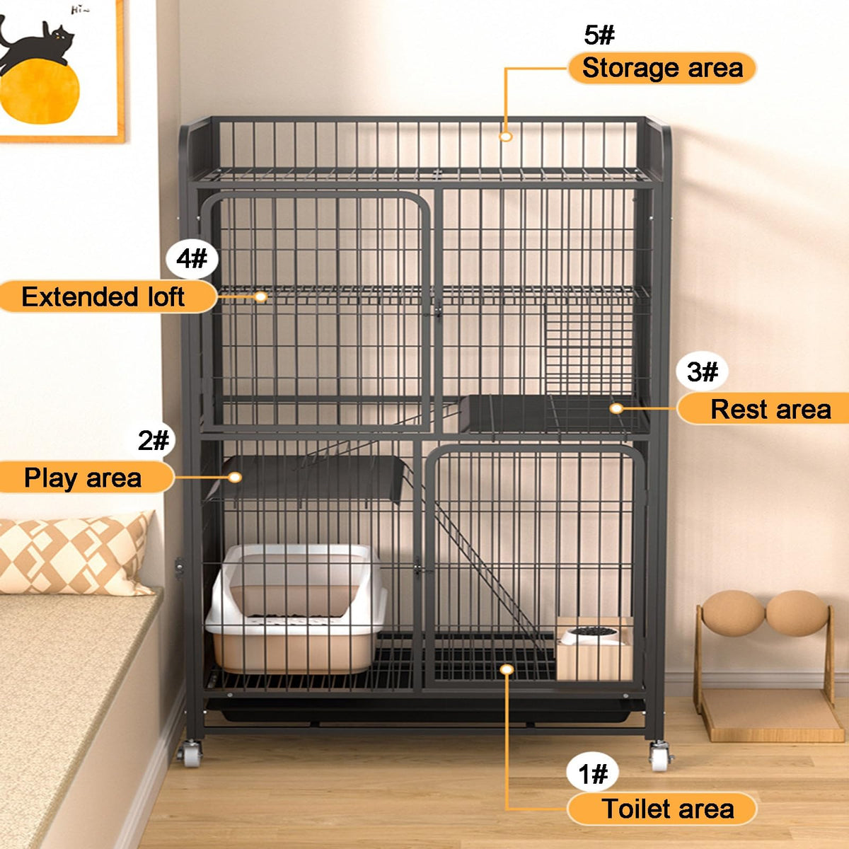 4 Tiers Metal Wire Cat Cage with Wheels A172
