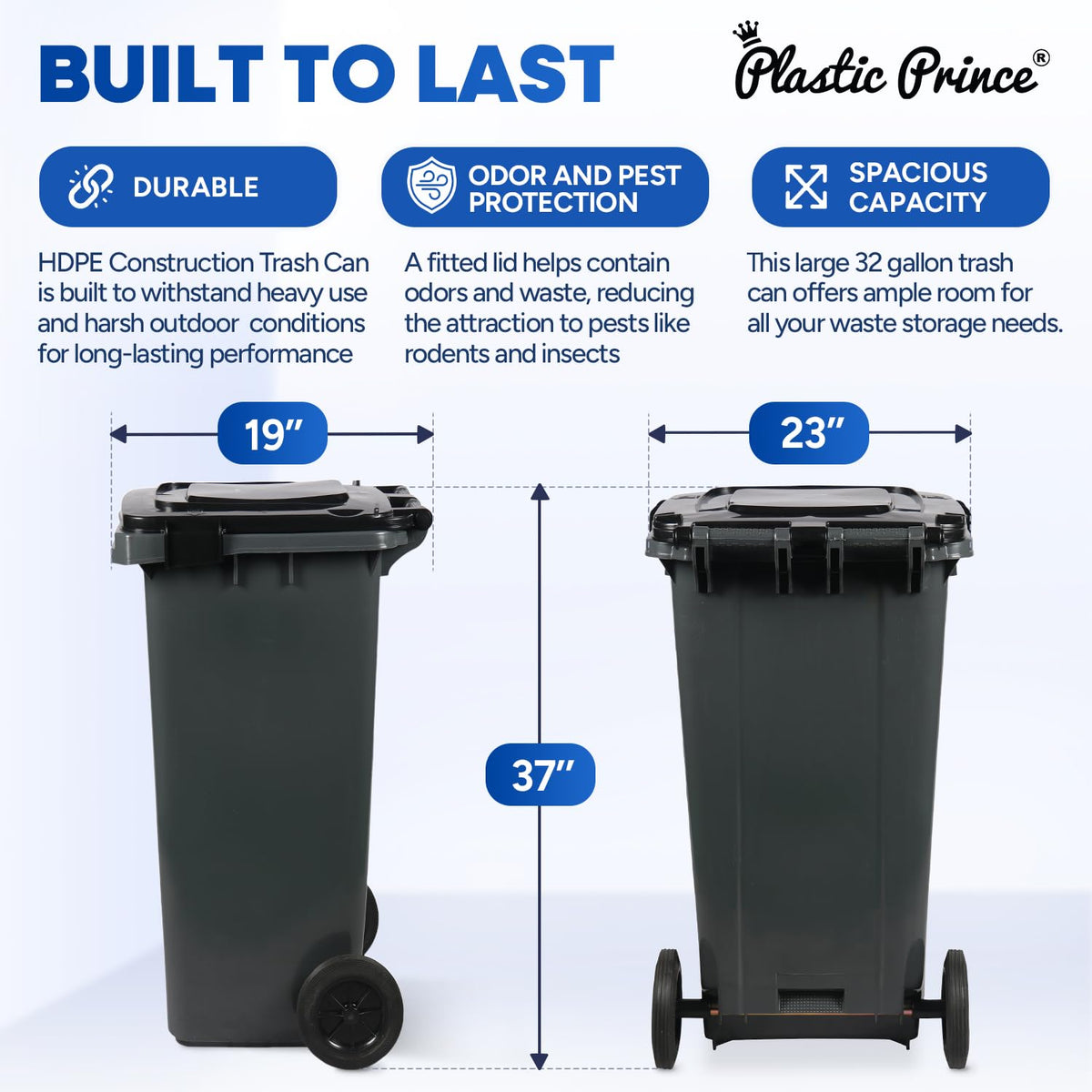 32 Gallon Plastic Trash Can with Wheels and Lid C38612