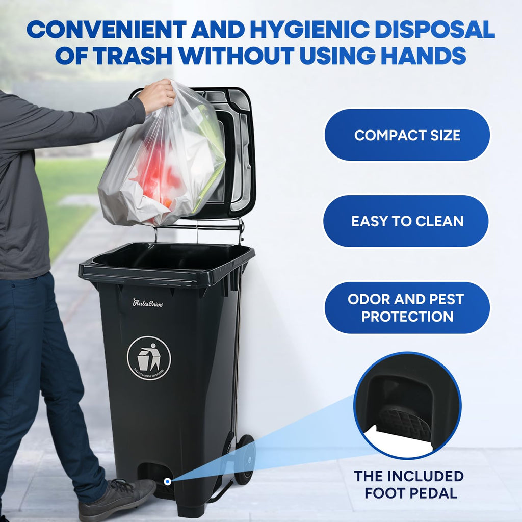 32 Gallon Plastic Trash Can with Wheels and Lid C38612