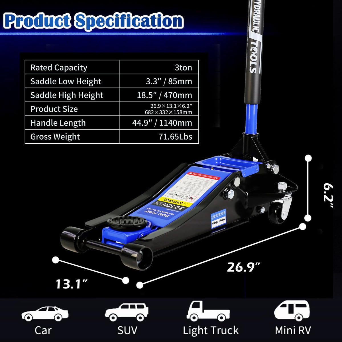 3 Ton Low Profile Hydraulic Steel Floor Jack Z583342