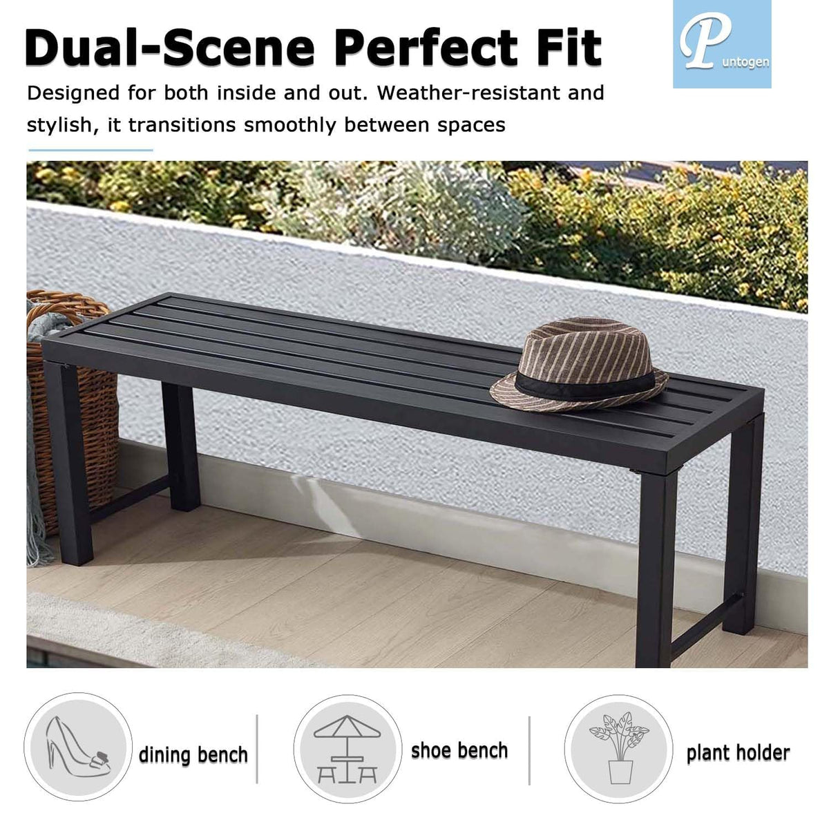 Black 46" Metal Outdoor Bench M7366