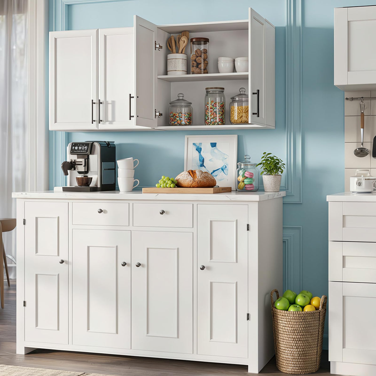 47" White Wall Mounted Laundry Cabinet Set of 2 V14553