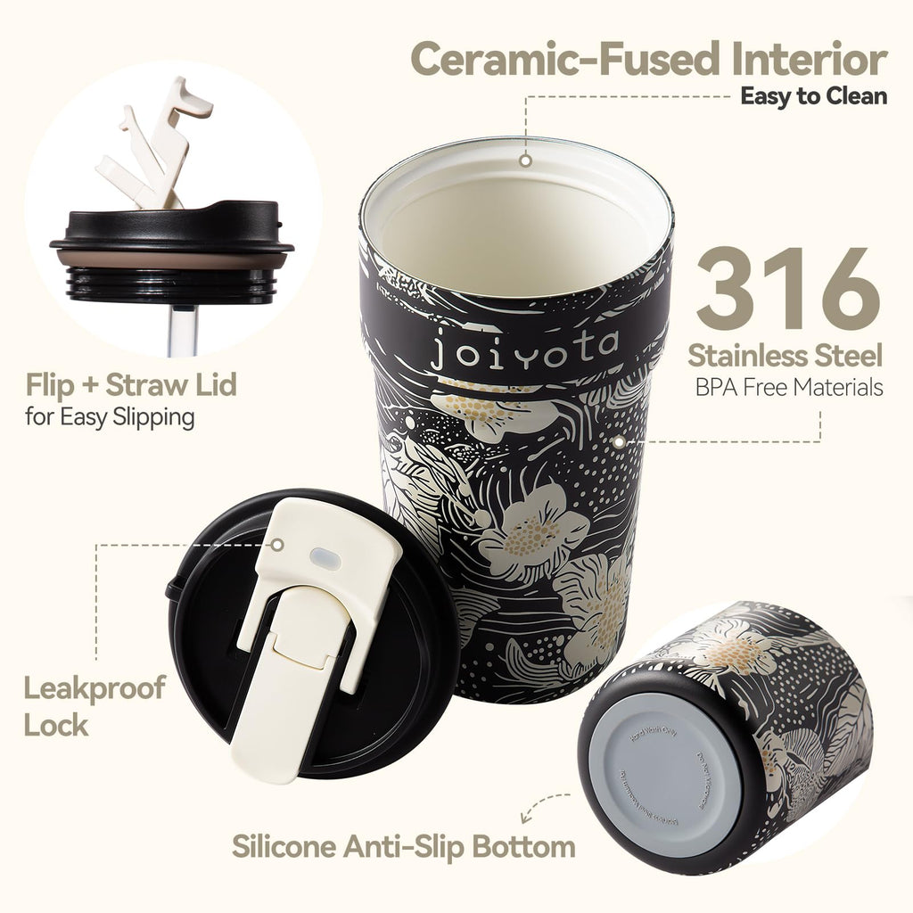 20oz Insulated Stainless Steel Ceramic Lined Coffee Tumbler with Lid and Straw M67890