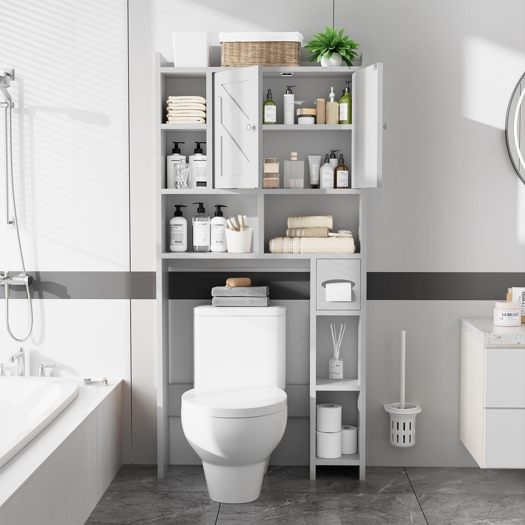 White Over the Toilet Storage Cabinet with Adjustable Shelf U76138