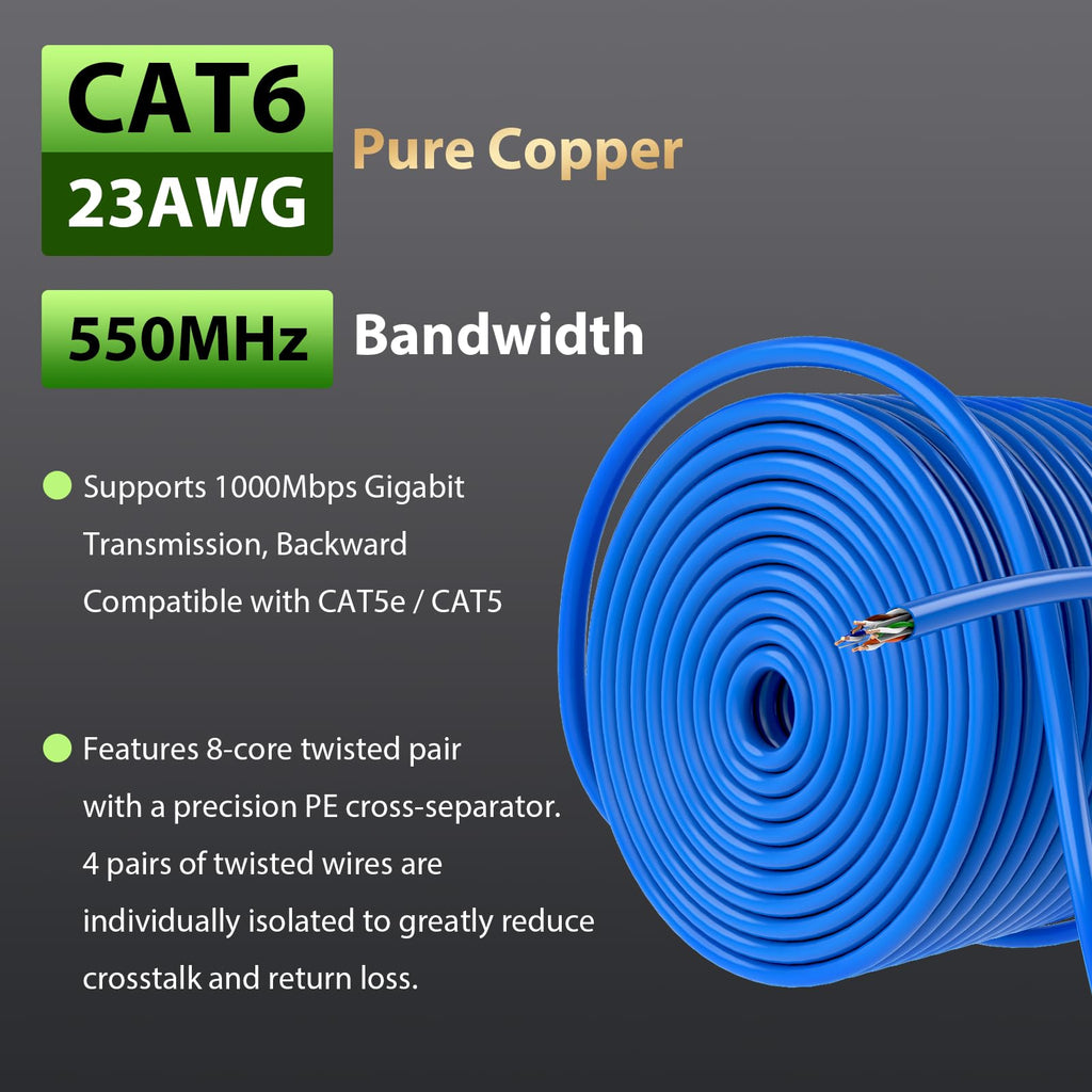 Cat 6 1000 ft 23AWG Solid Bare Copper UTP Ethernet Cable I189420