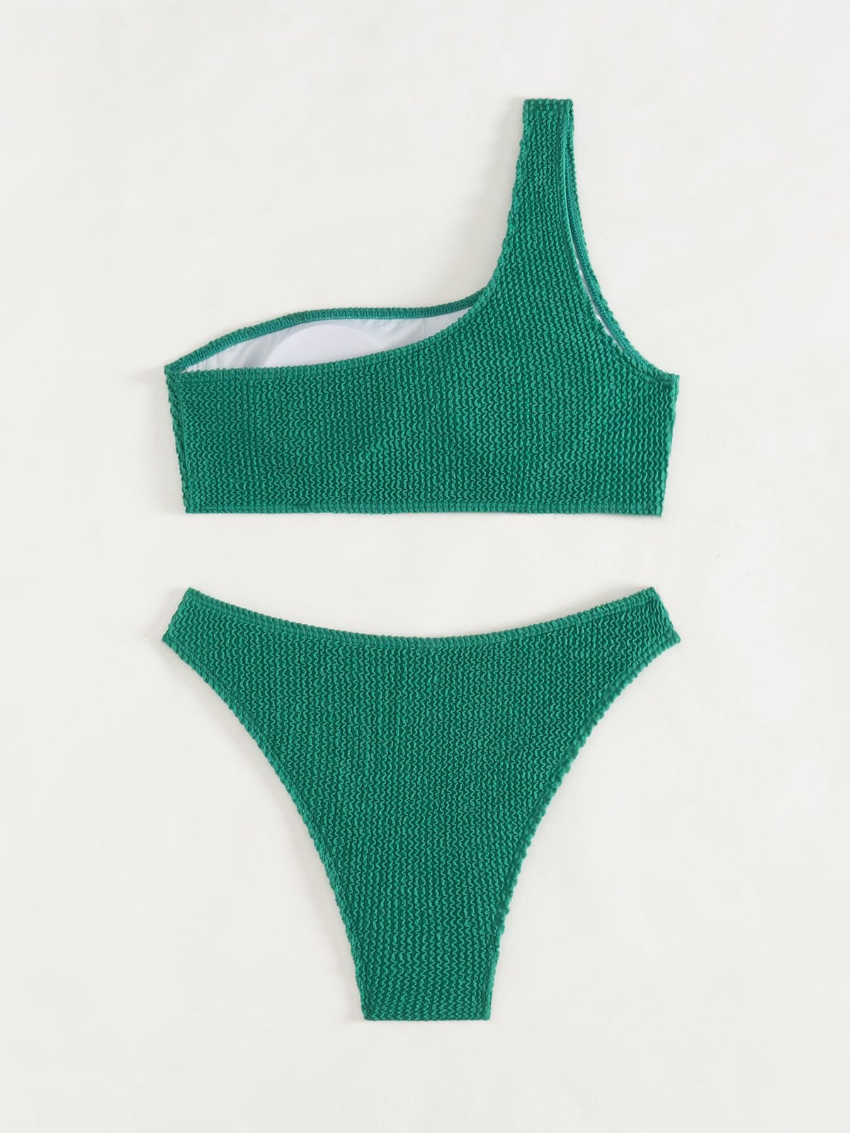 One Shoulder Ribbed Textured Two Piece Swimsuit W322