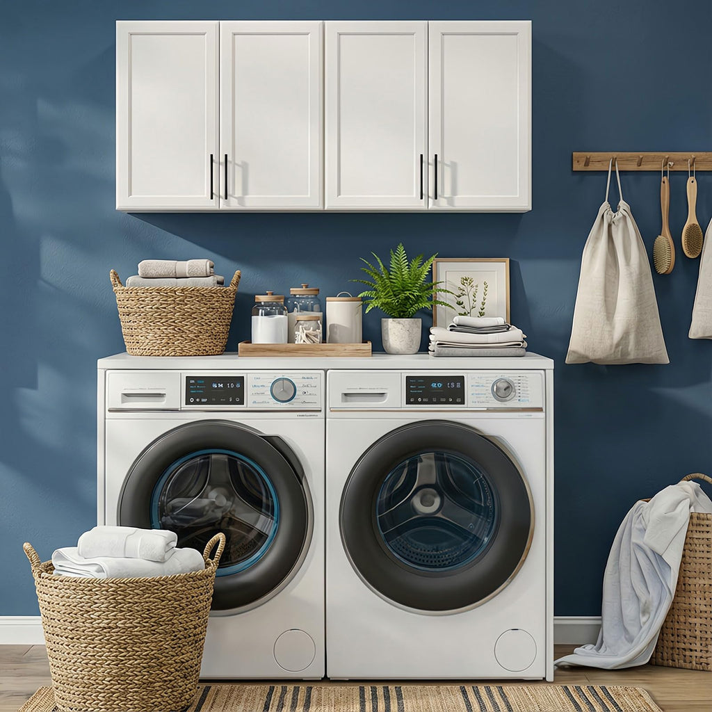 47" White Wall Mounted Laundry Cabinet Set of 2 V14553
