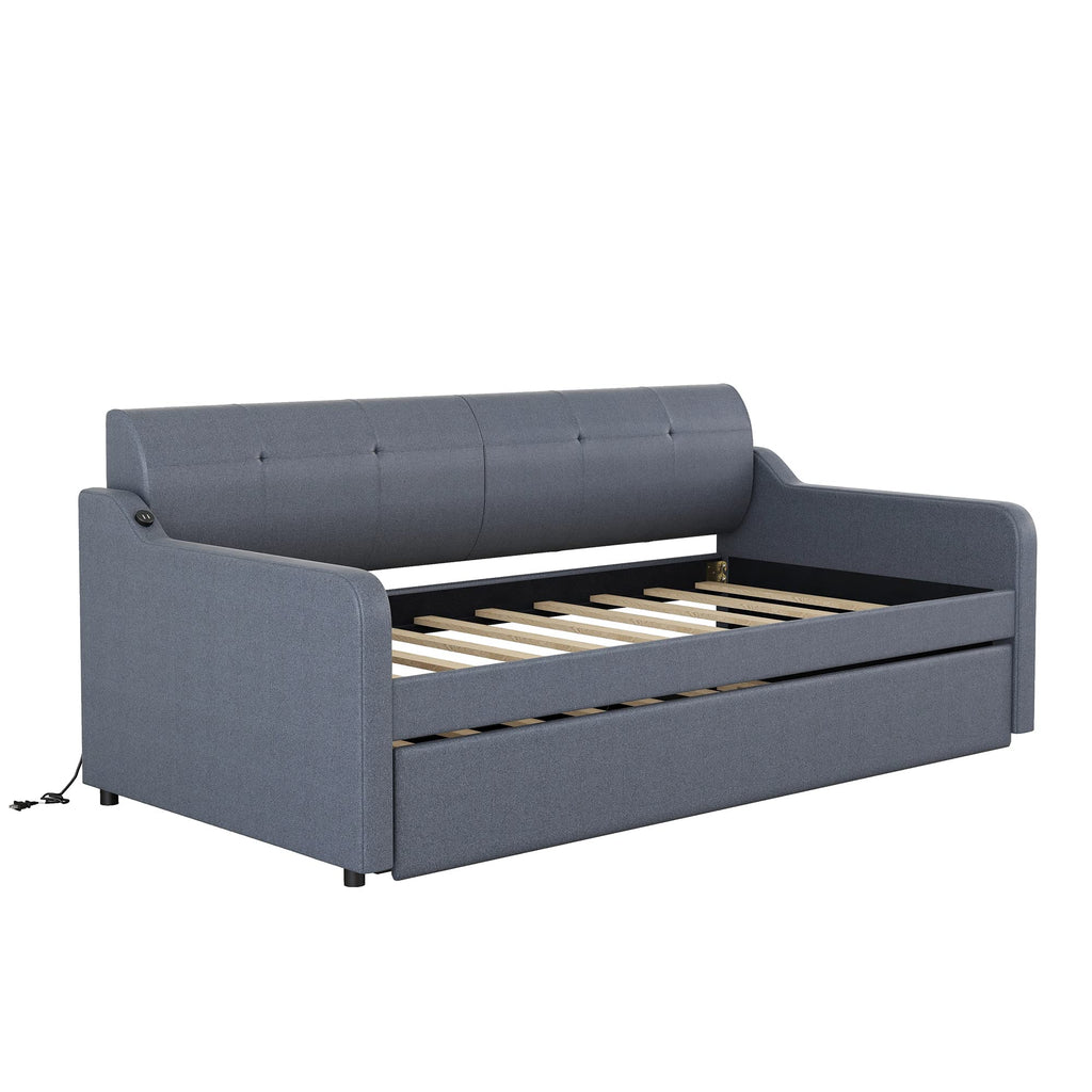 Twin Upholstered Linen Daybed with Pop Up Trundle B180943