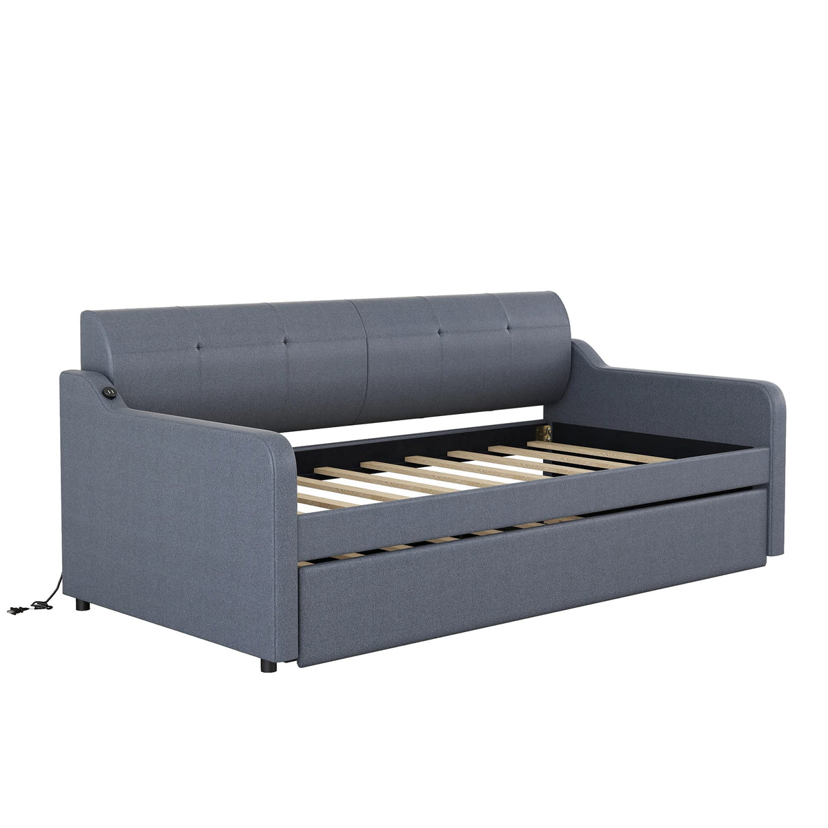 Twin Upholstered Linen Daybed with Pop Up Trundle B180943
