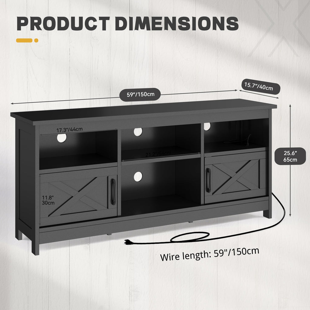 Black TV Stand with Power Outlet and LED Light I89603