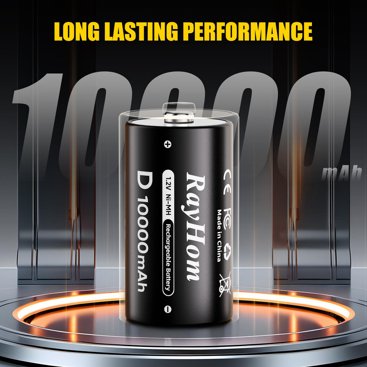 4 Pack 10000mAh Rechargeable D NiMH Batteries with 4 Slot Charger V18284