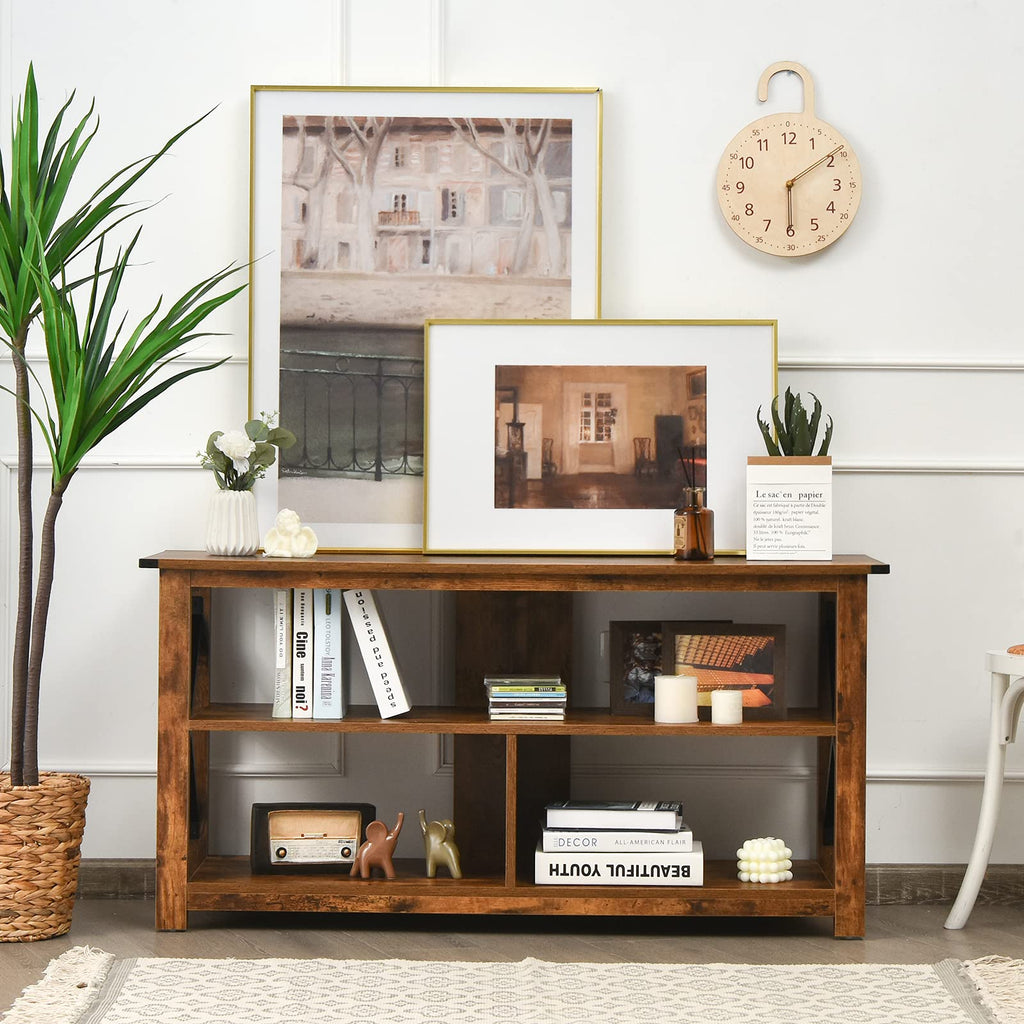 Brown 3 Tier Wood TV Stand with Open Shelves U19936