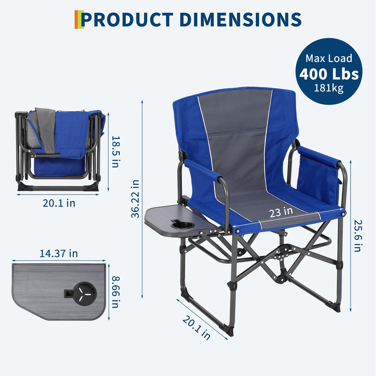 Oversized Camping Chair 330 lbs Blue A309