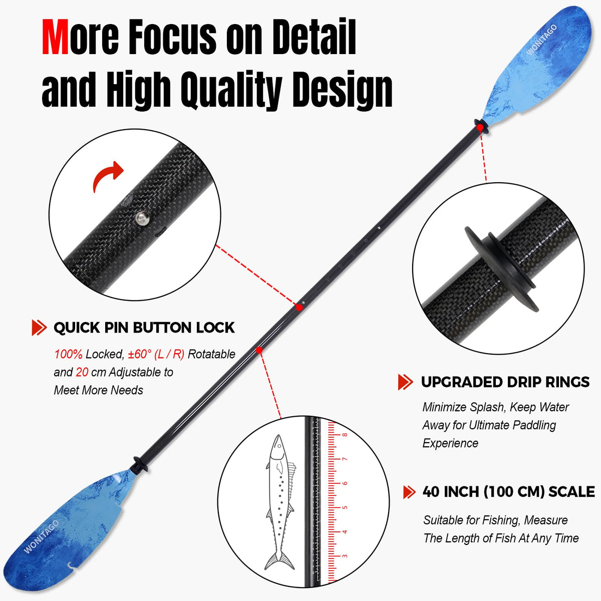 Adjustable Carbon Fiber Kayak Paddle B530