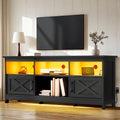 Black TV Stand with Power Outlet and LED Light I89603