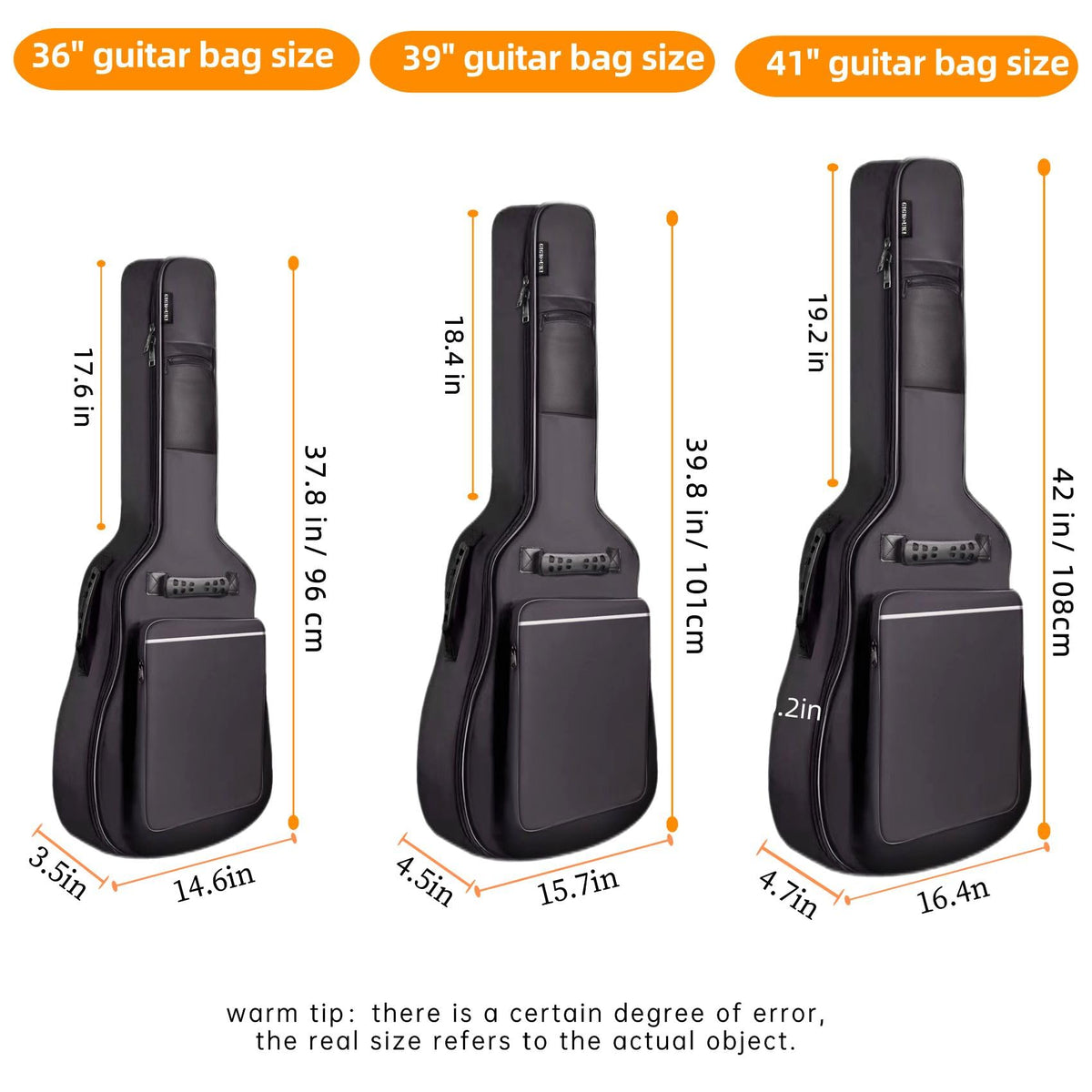 3/4 Size 36 Inch Acoustic Guitar Case Soft Padded Waterproof Gig Bag N98690