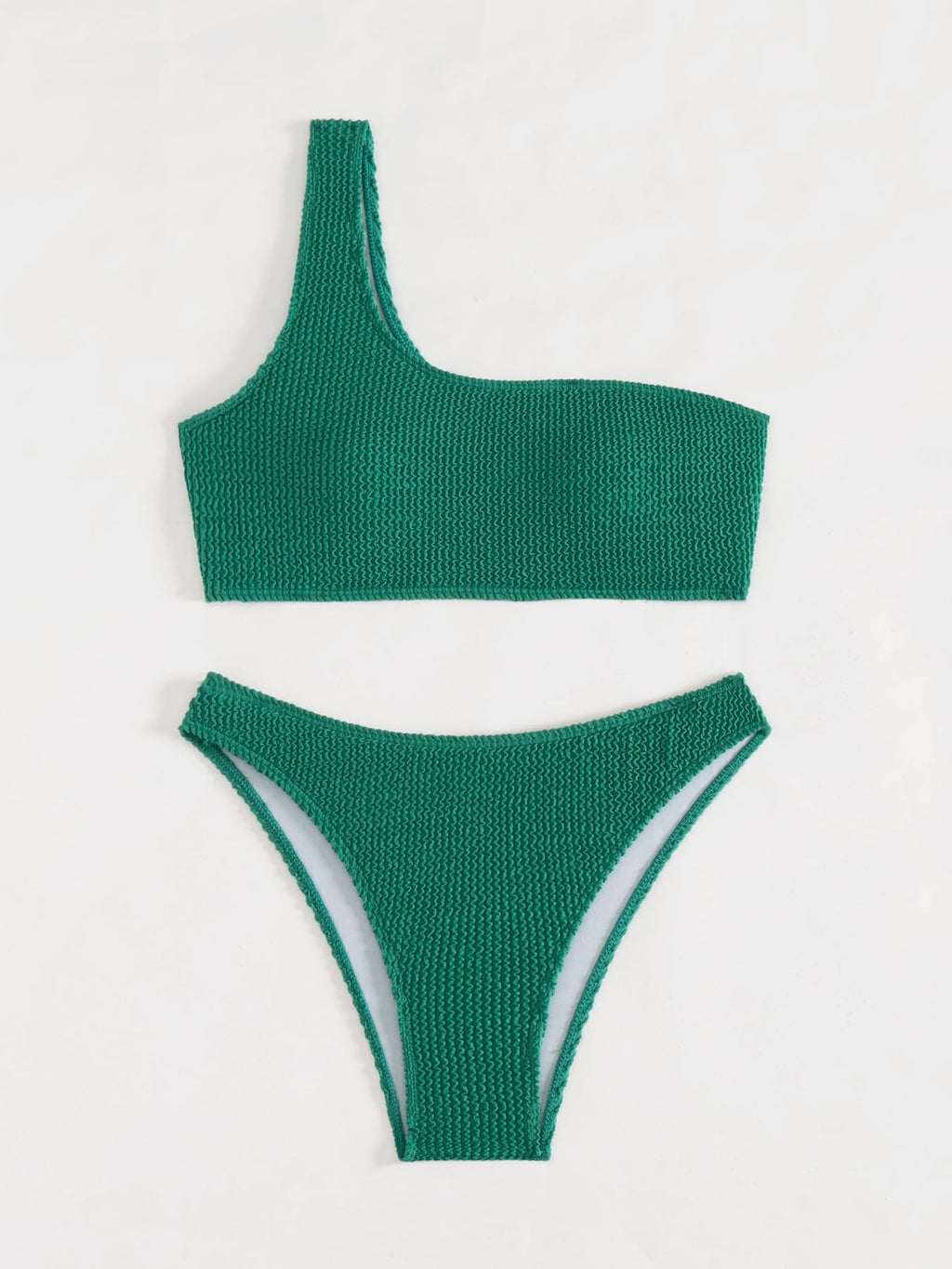 One Shoulder Ribbed Textured Two Piece Swimsuit W322