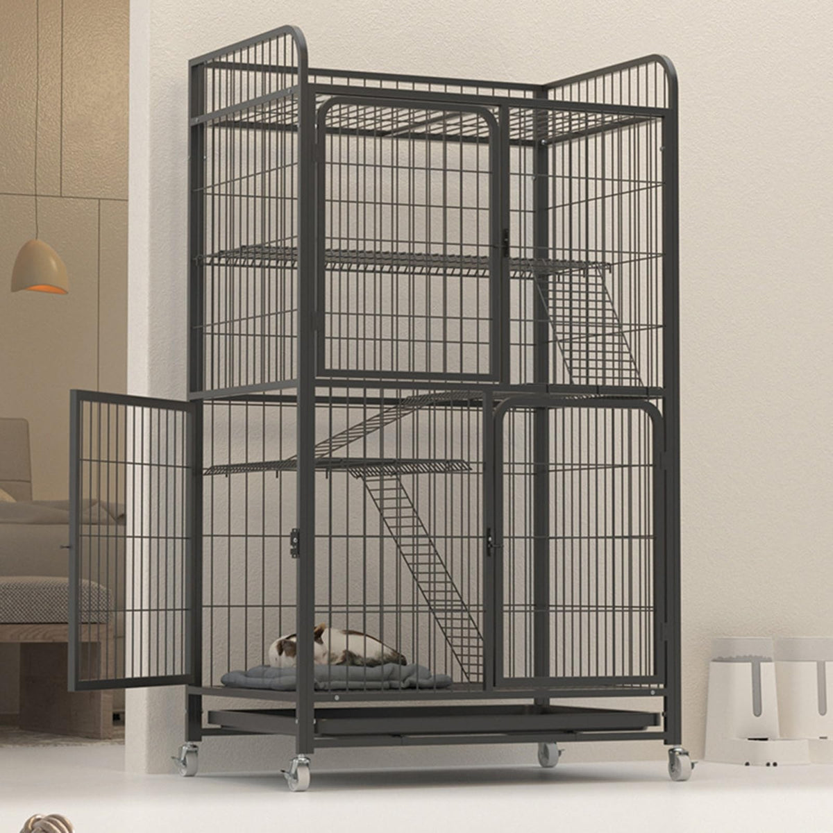 4 Tiers Metal Wire Cat Cage with Wheels A172