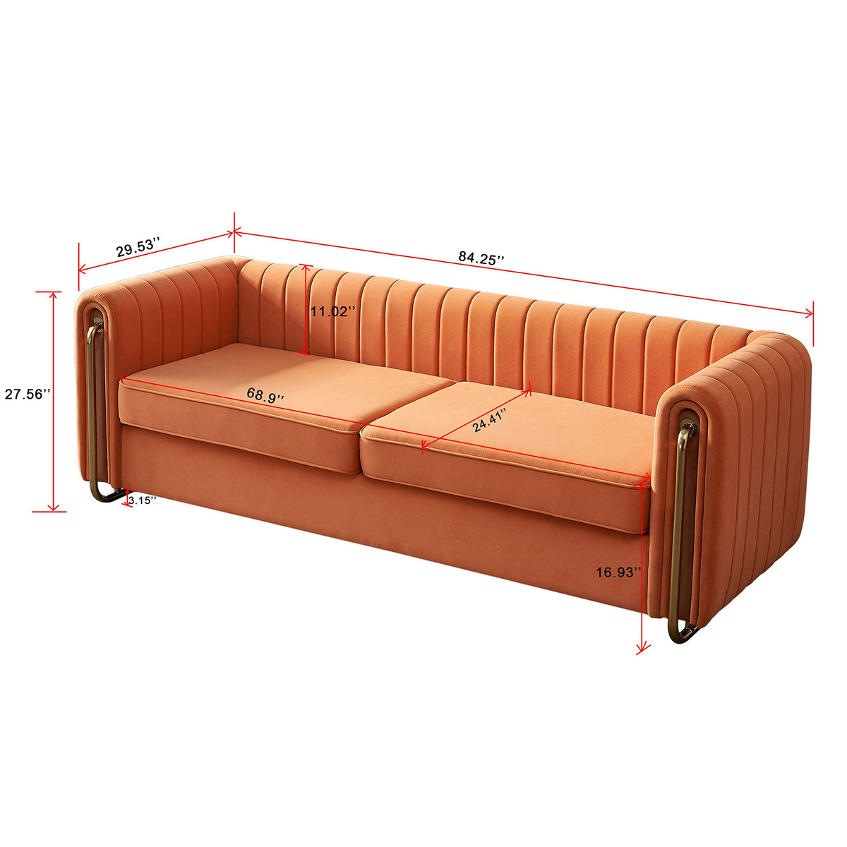 Orange Velvet 84 Inch 3-Seater Sofa W38284