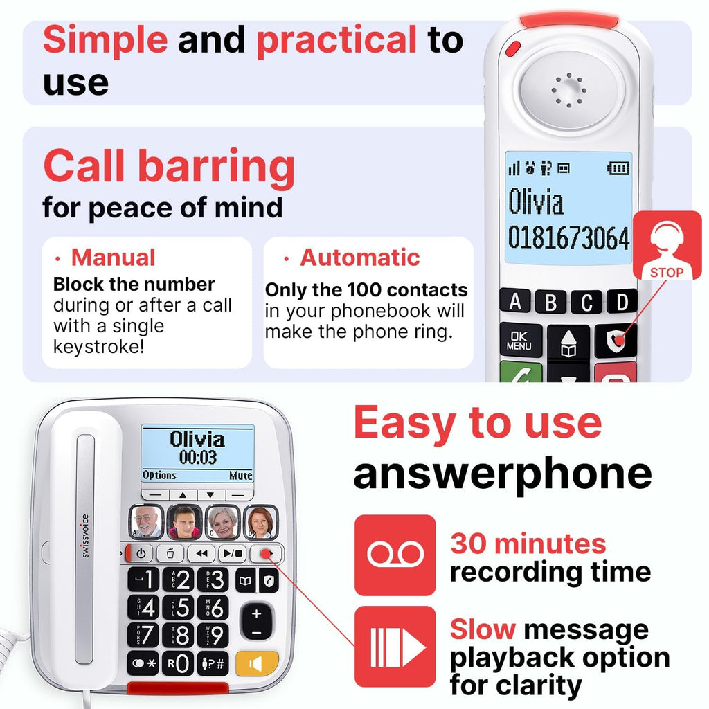 Big Button Phone with Answering Machine and Cordless Handset A171