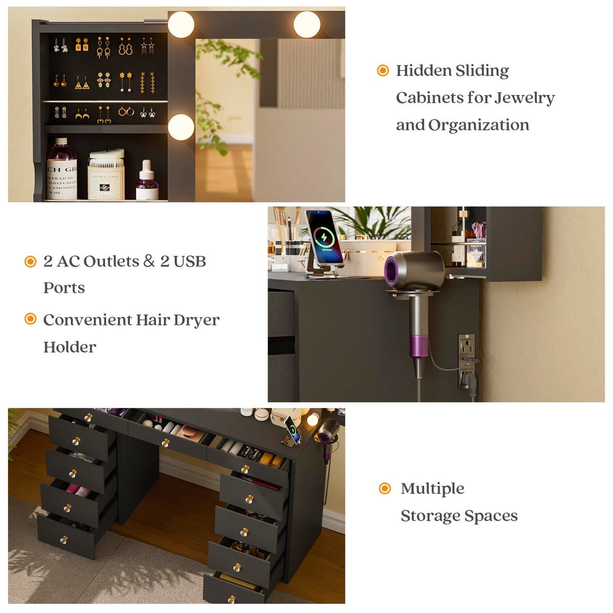 Black Vanity Desk with Mirror Q820