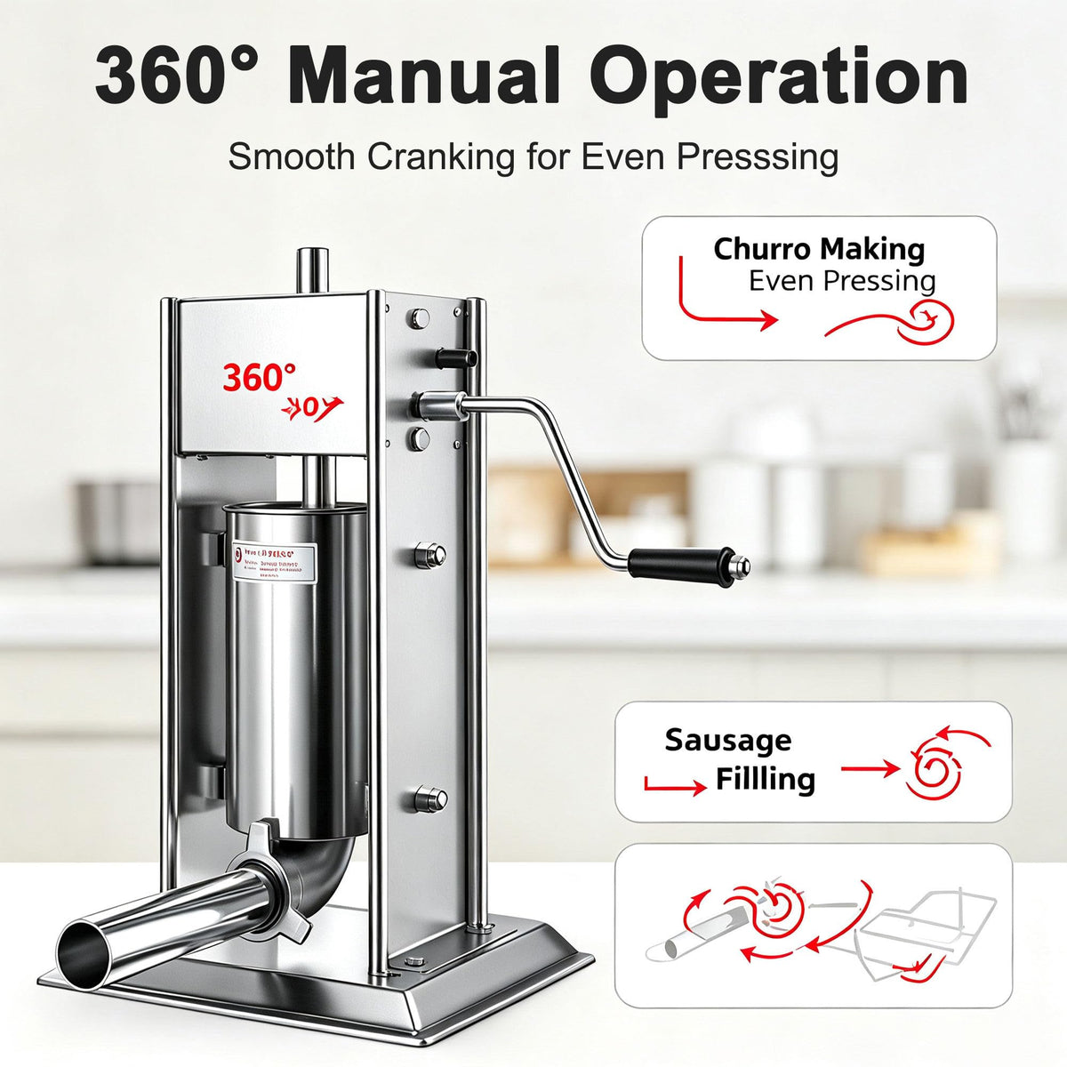 3L/5L/7L Sausage Stuffer & Churro Maker 304 Stainless Steel Y6558