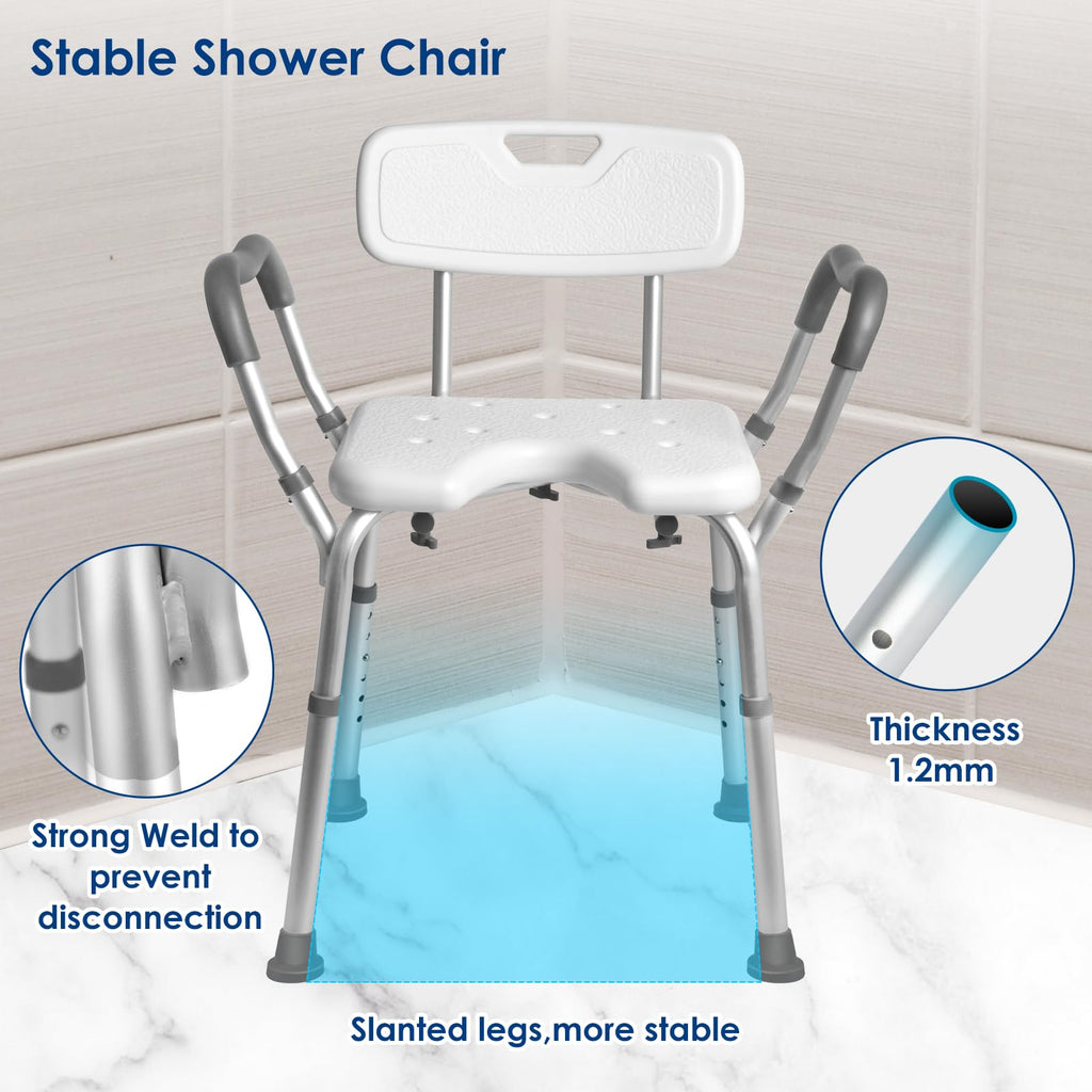 Extra Wide Padded Armrests Shower Chair, 500lbs Capacity, Aluminum N160598