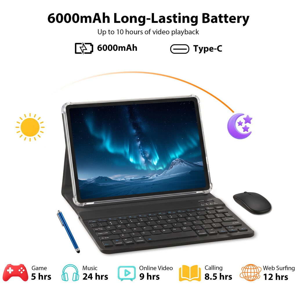 10.1" Android 16 Tablet with Keyboard, 30GB RAM 64GB ROM, Gray O6864