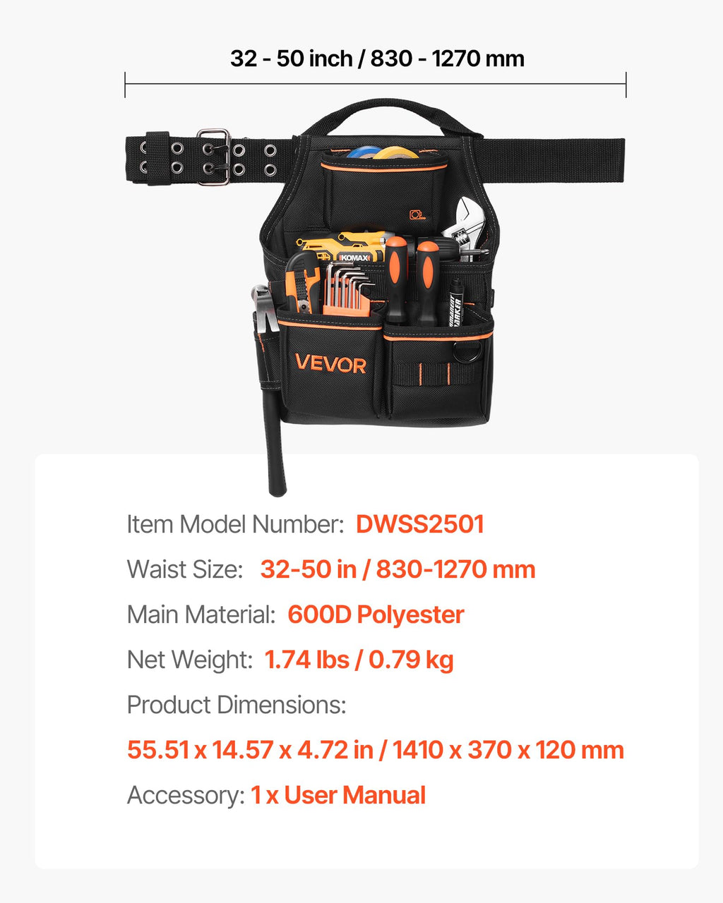 14 Pockets Heavy Duty Adjustable Tool Pouch with Belt V53493