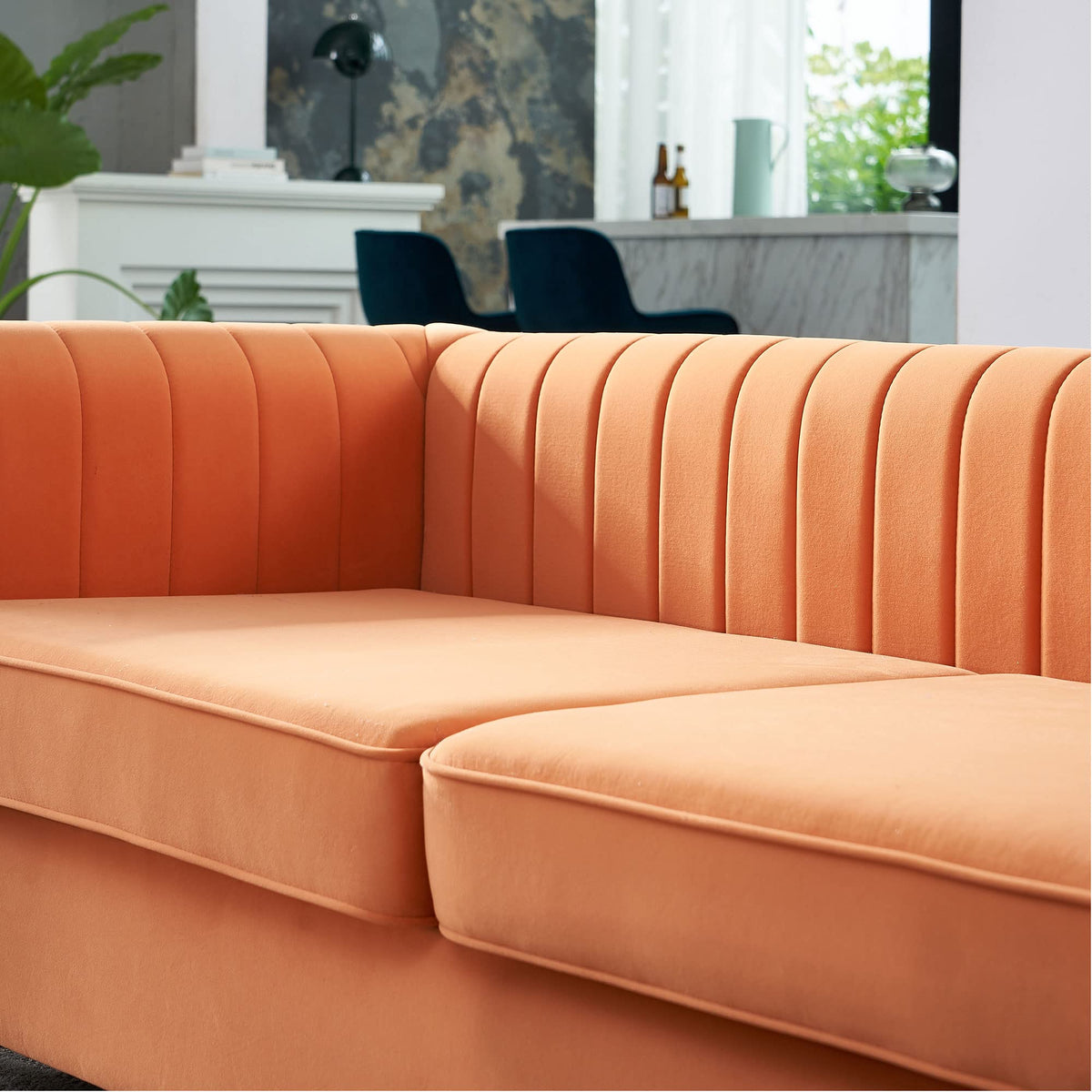 Orange Velvet 84 Inch 3-Seater Sofa W38284