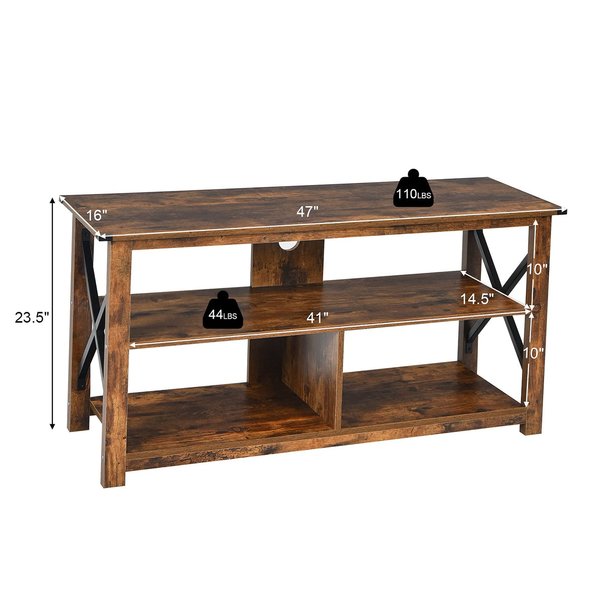Brown 3 Tier Wood TV Stand with Open Shelves U19936