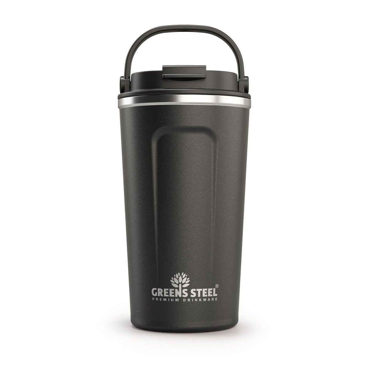 16 oz Black Stainless Steel Insulated Coffee Cup with Lid and Handle D765020