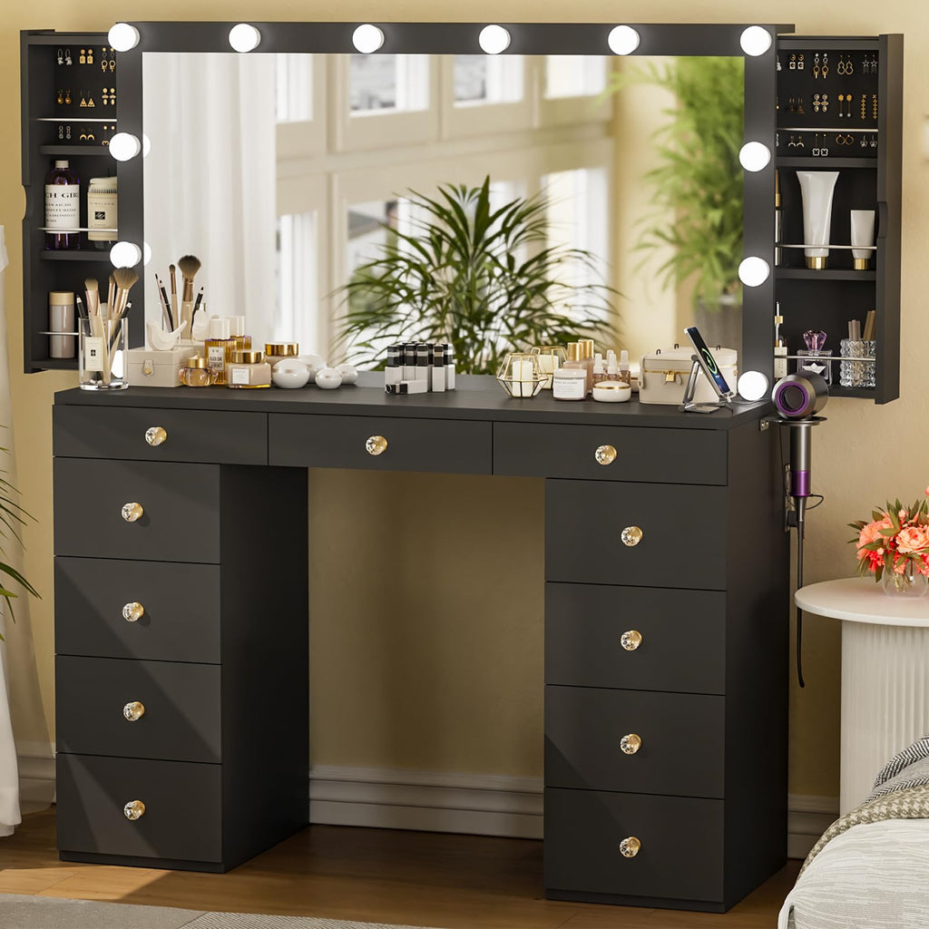 Black Vanity Desk with Mirror Q820