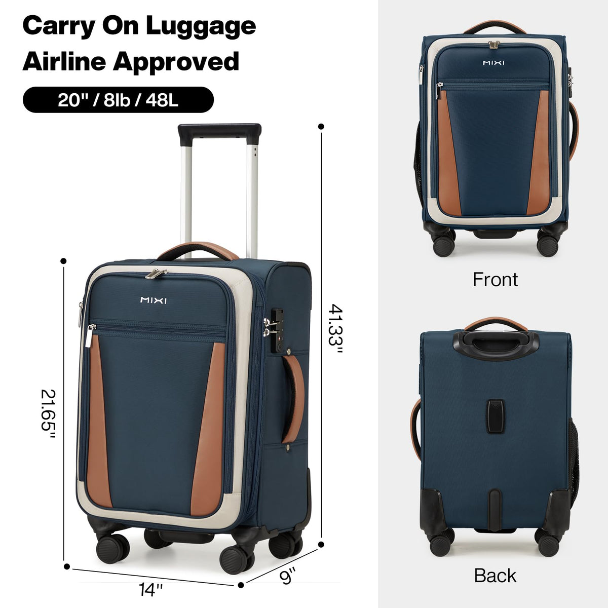20 Inch Expandable Softside Carry On Luggage with Front Pocket B52993