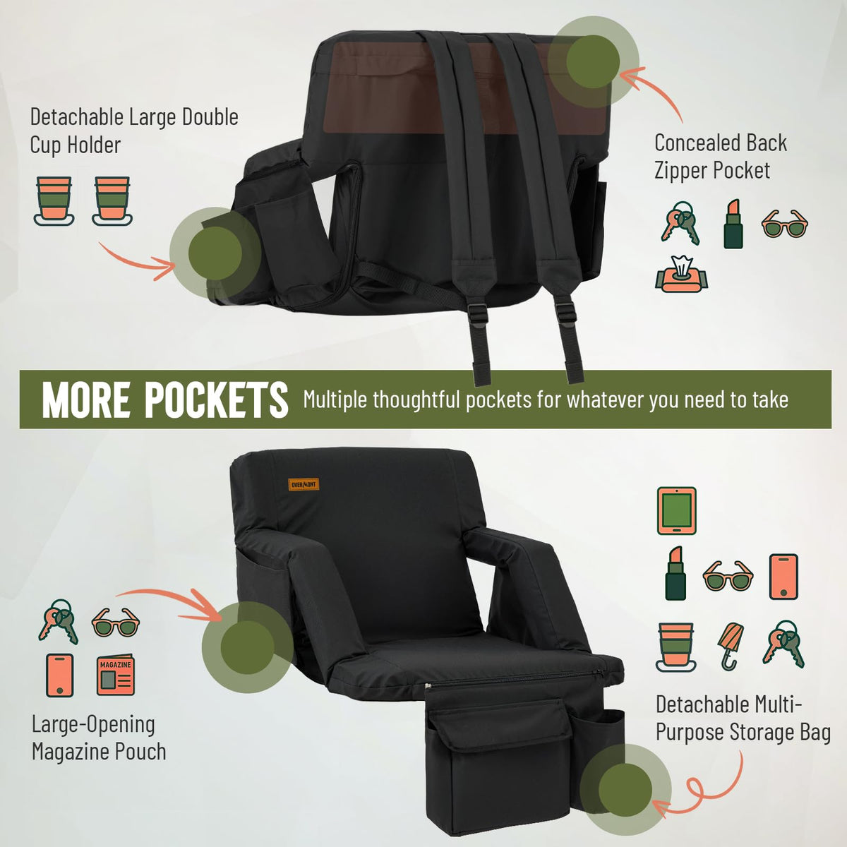 Stadium Seat with Back Support and Armrests W741008