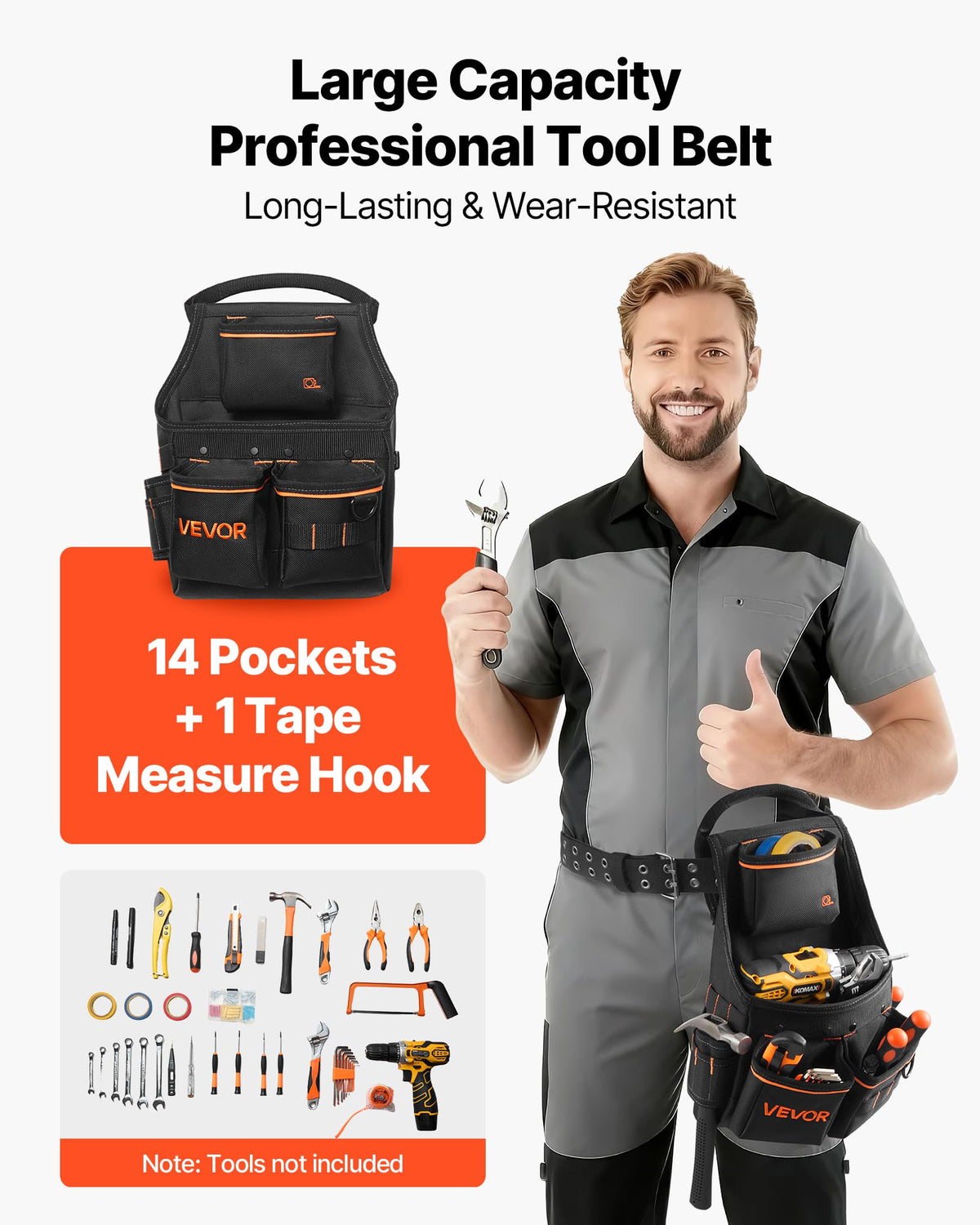 14 Pockets Heavy Duty Adjustable Tool Pouch with Belt V53493