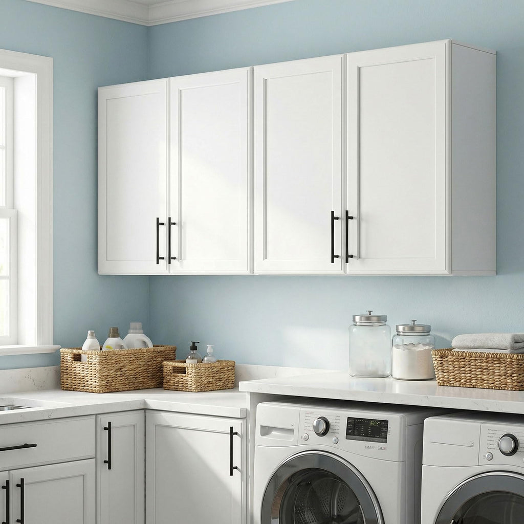 47" White Wall Mounted Laundry Cabinet Set of 2 V14553