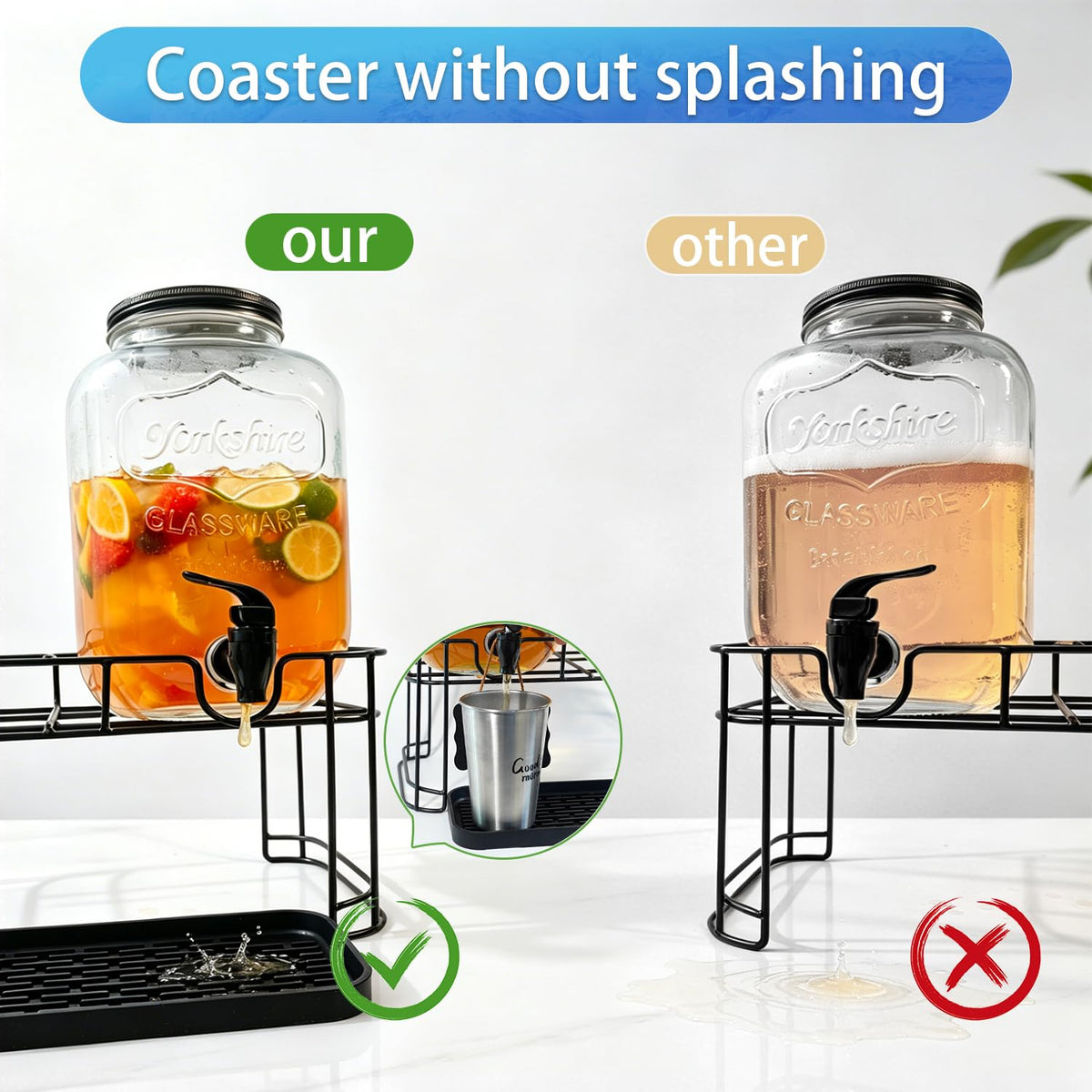 2 Pack 1.5 Gallon Glass Beverage Dispenser with Stand O479479