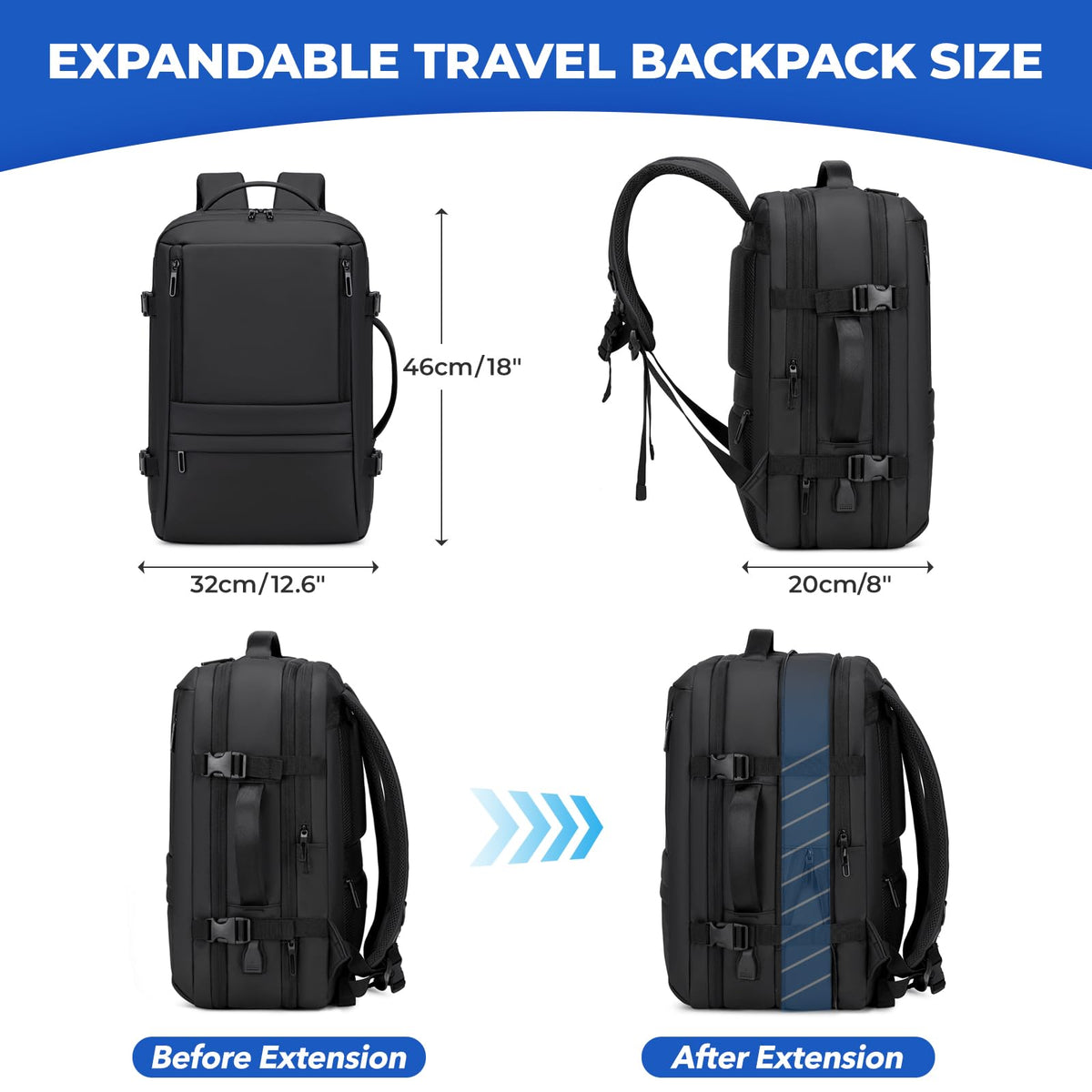 Carry On Travel Backpack Black T92036