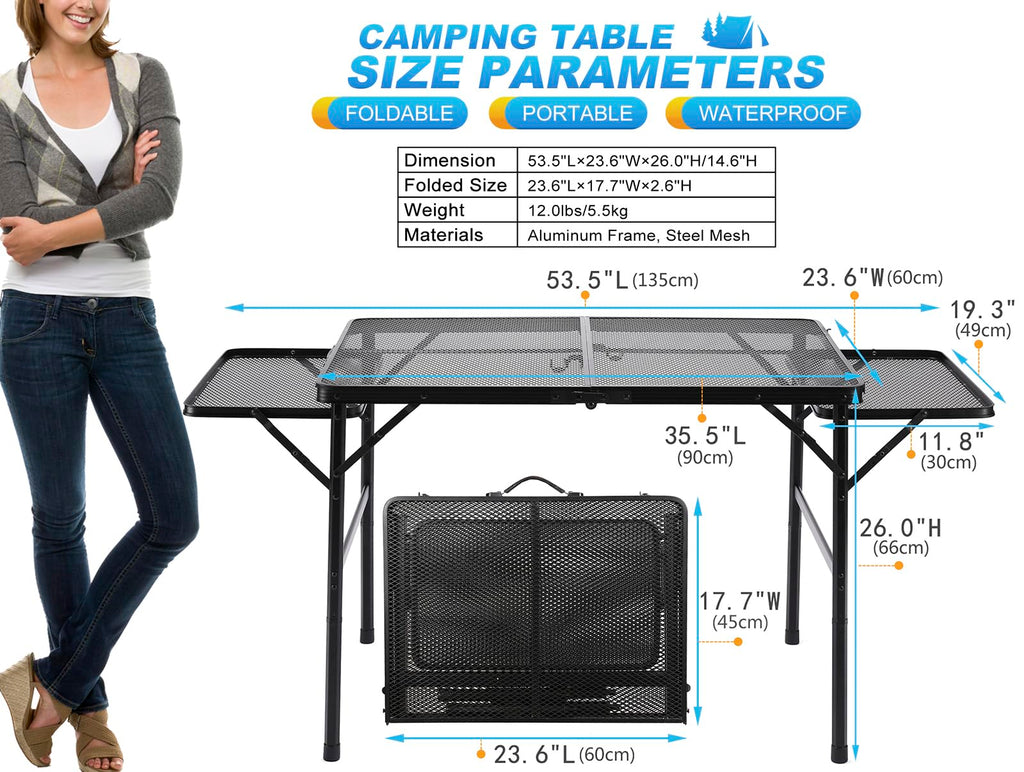 Black 4.4 FT Folding Camping Table with 2 Wing Panels I56900