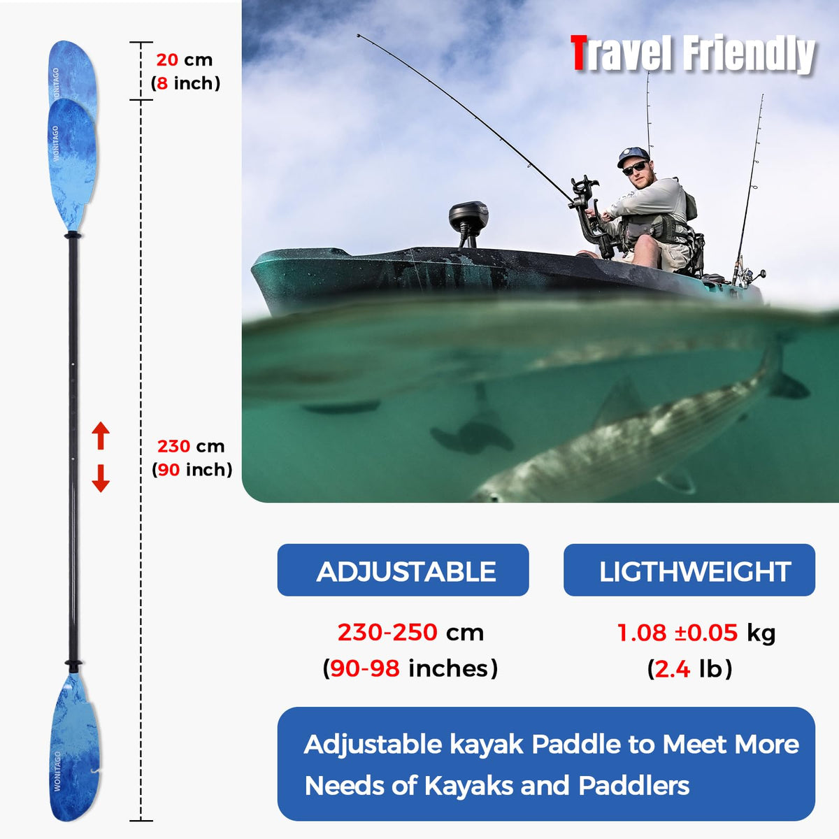 Adjustable Carbon Fiber Kayak Paddle B530