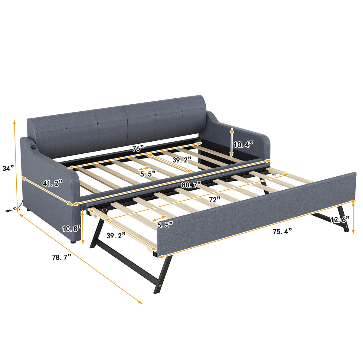 Twin Upholstered Linen Daybed with Pop Up Trundle B180943
