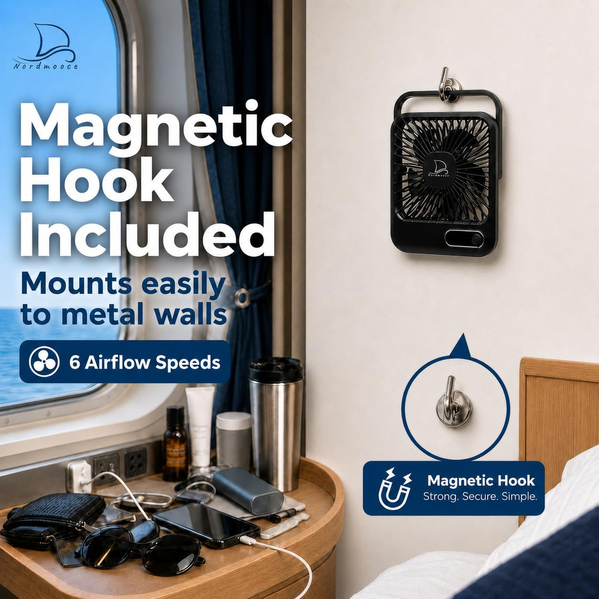 Portable USB Rechargeable Fan with Magnetic Hook C612