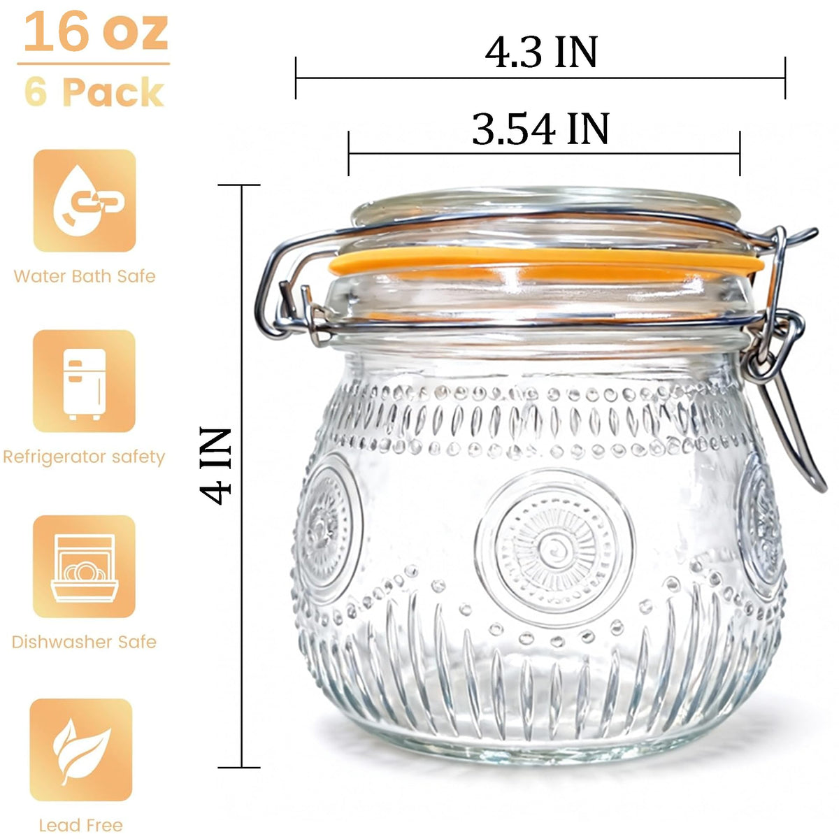 16oz Airtight Mason Jars 6 Pack O9624
