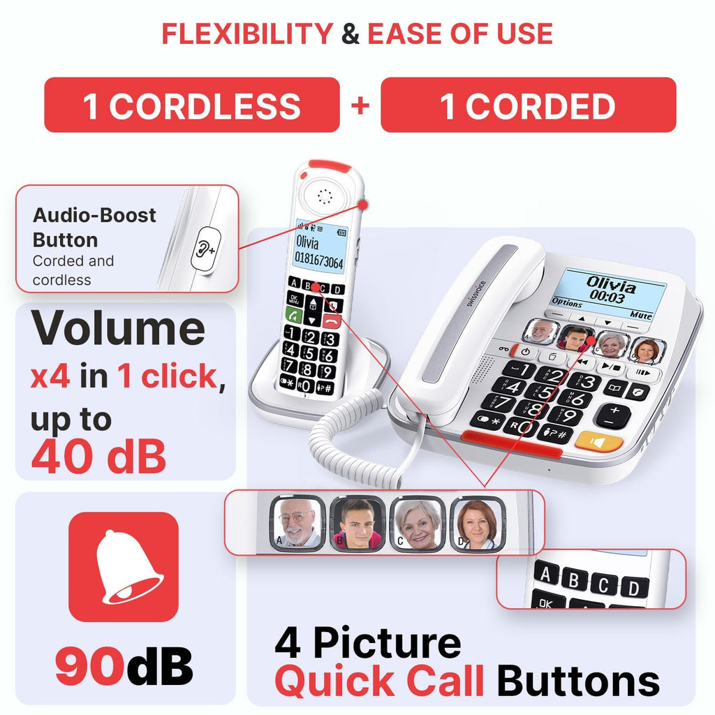 Big Button Phone with Answering Machine and Cordless Handset A171