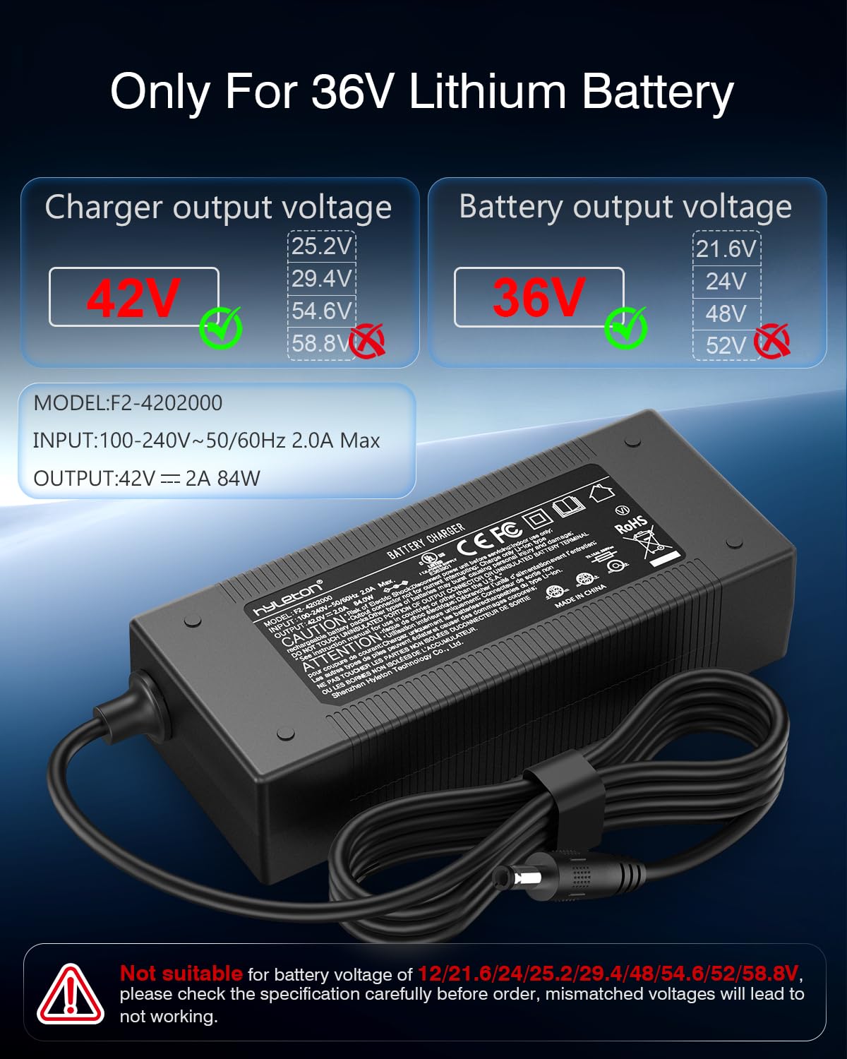 42V 2A Electric Scooter Charger P168