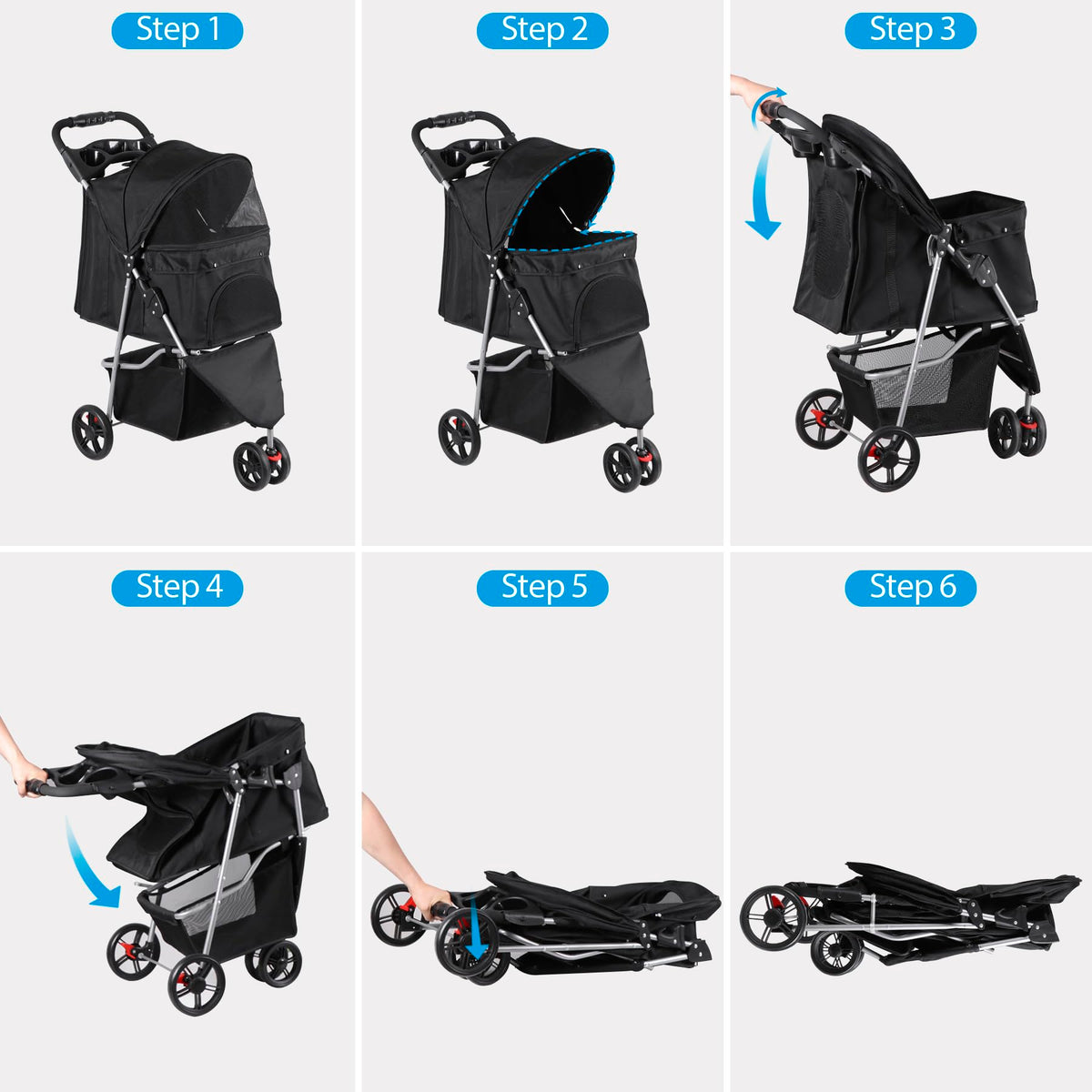 Foldable Pet Stroller with Weather Cover, Storage Basket and Cup Holder D19724